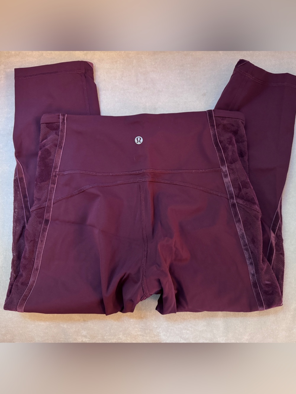 Lululemon High-Waist Wine Floral Mesh w/ nulu leggings
